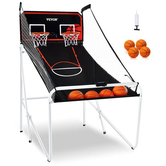 VEVOR Jeu arcade basketball pliable, 2 joueurs, double panier, 4 ballons, 8 modes. Électronique, noir/blanc. - Image 1