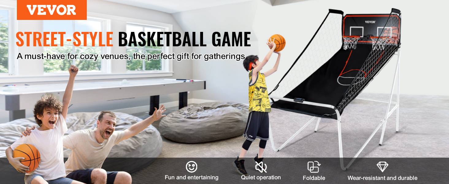 VEVOR Jeu arcade basketball pliable, 2 joueurs, double panier, 4 ballons, 8 modes. Électronique, noir/blanc. - Image 9