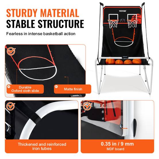 VEVOR Jeu arcade basketball pliable, 2 joueurs, double panier, 4 ballons, 8 modes. Électronique, noir/blanc. - Image 3