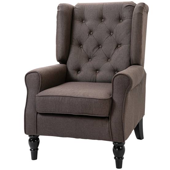 Fauteuil de salon capitonné avec assise large, pieds en bois, style classique, grand confort, 74 x 86 x 102 cm, marron - Image 2