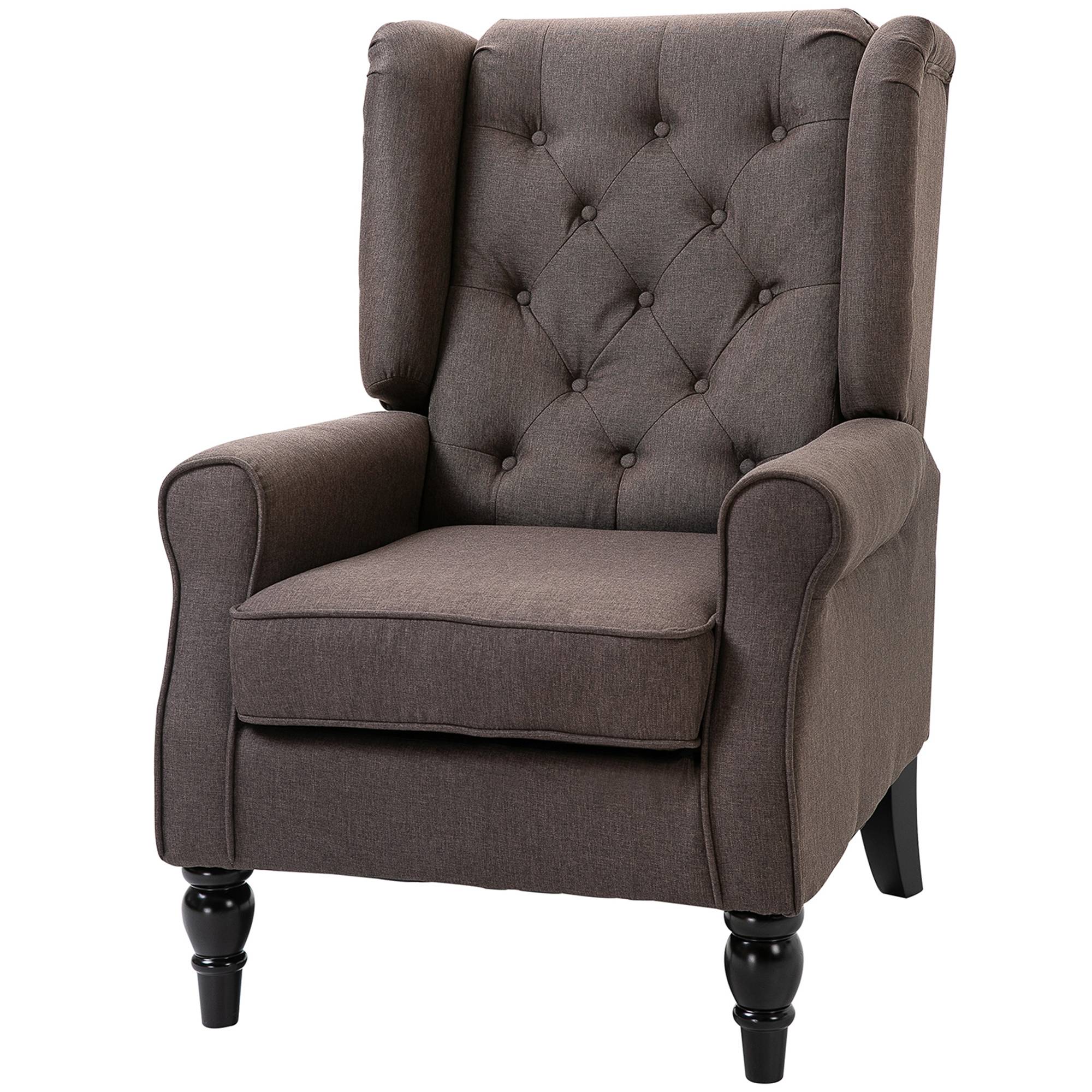 Fauteuil de salon capitonné avec assise large, pieds en bois, style classique, grand confort, 74 x 86 x 102 cm, marron - Image 2