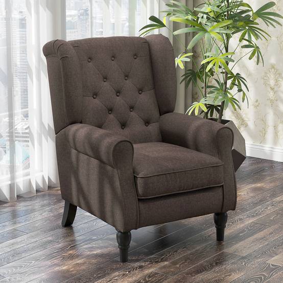 Fauteuil de salon capitonné avec assise large, pieds en bois, style classique, grand confort, 74 x 86 x 102 cm, marron - Image 4