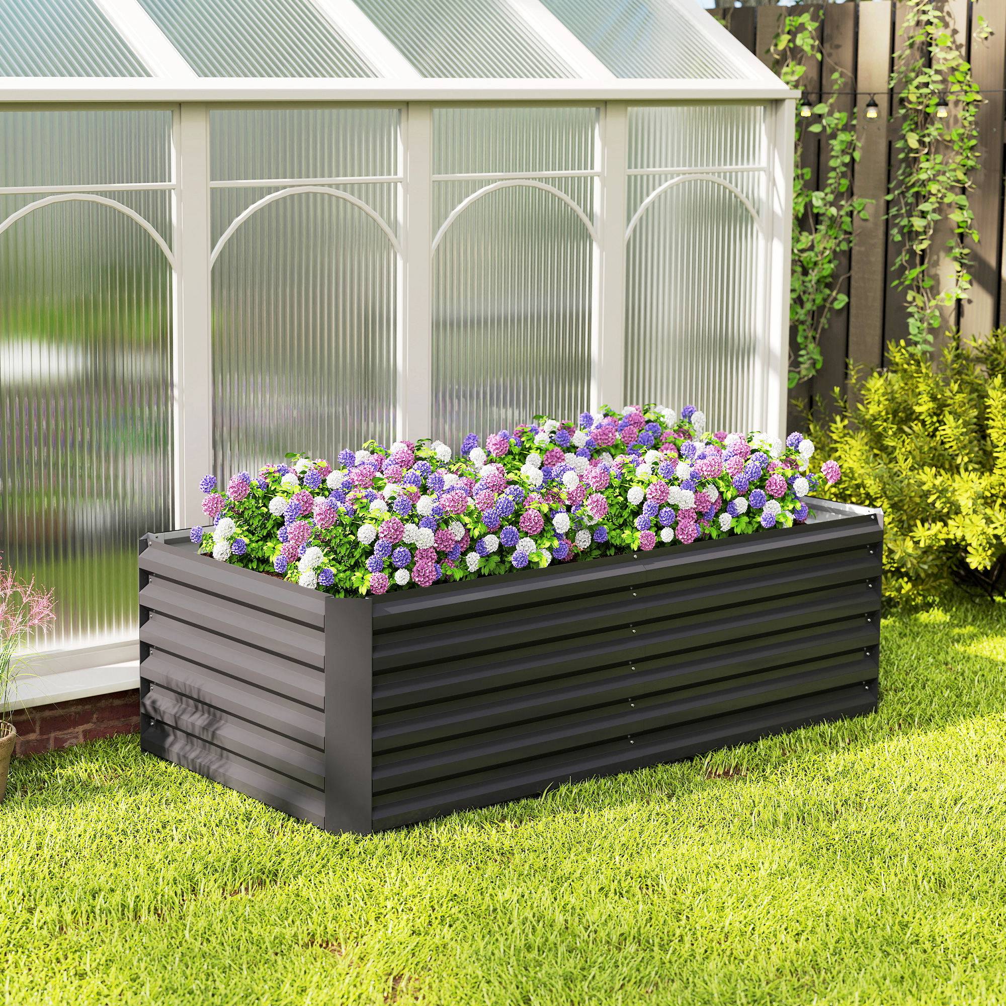 Jardinière extérieure grande rectangulaire acier galvanisé terrasse base ouverte 180x90x57,5 cm gris - Image 10
