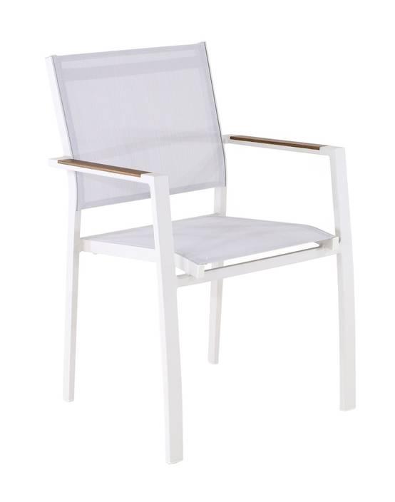 Proloisirs - Fauteuil empilable - GAMES - Aluminium époxy crème - Toile TPEP - Accoudoirs Heat look chêne