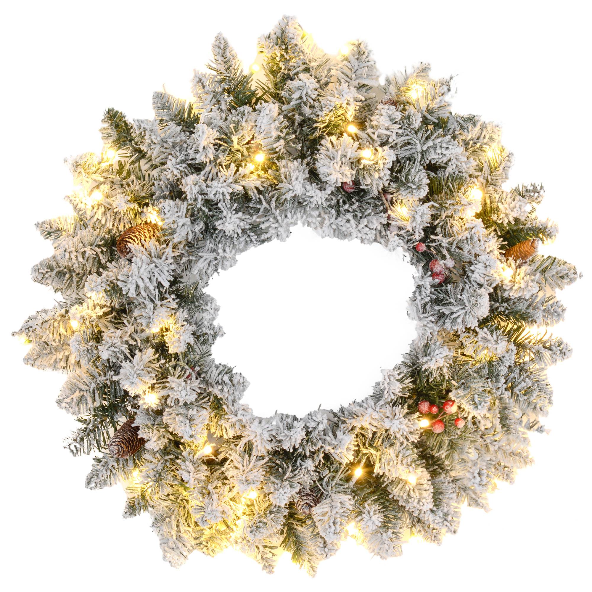 ComfortXL - Couronne de Noël artificielle lumineuse en plastique vert Ø 60 cm pour porte avec 50 LED blanc chaud et minuterie - Image 10