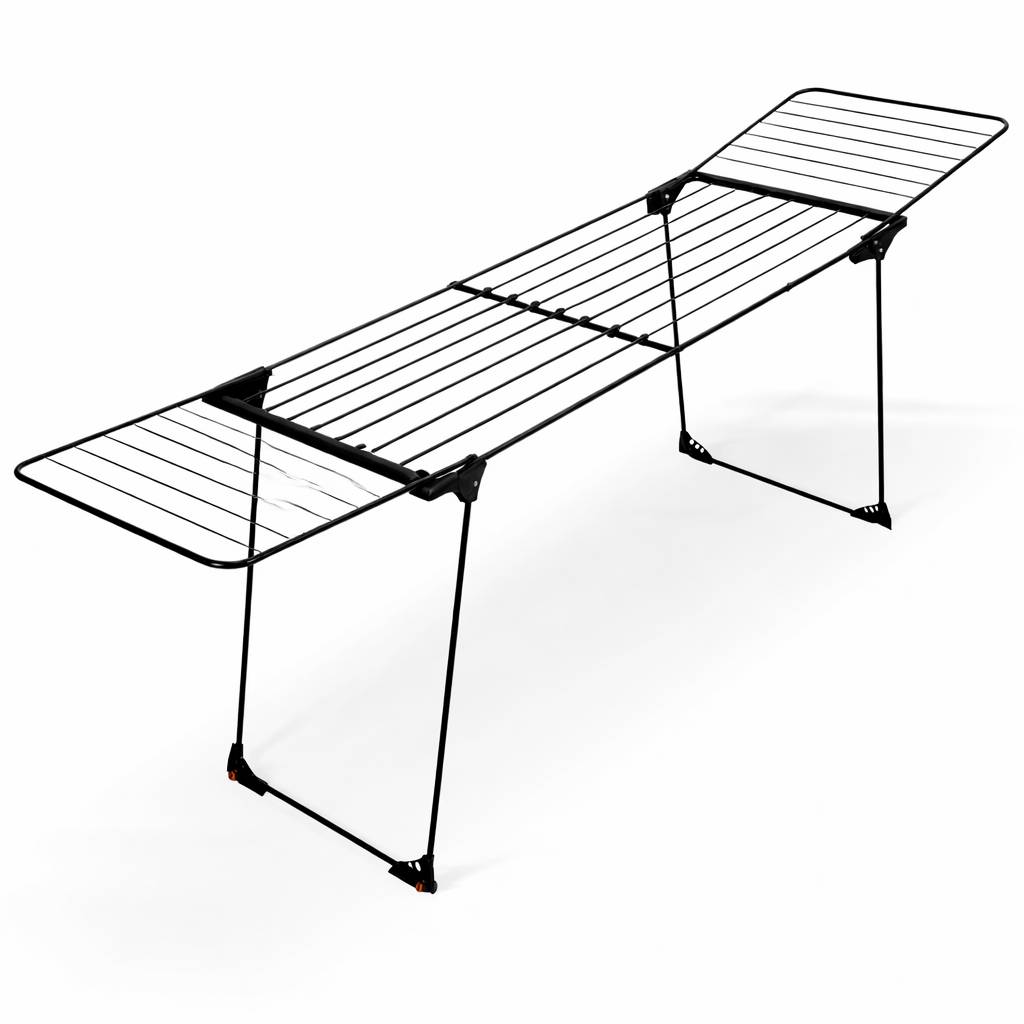 Entrepotbrico - Étendoir à linge coulissant en métal noir XXL 204-260 x 56 x 103 cm