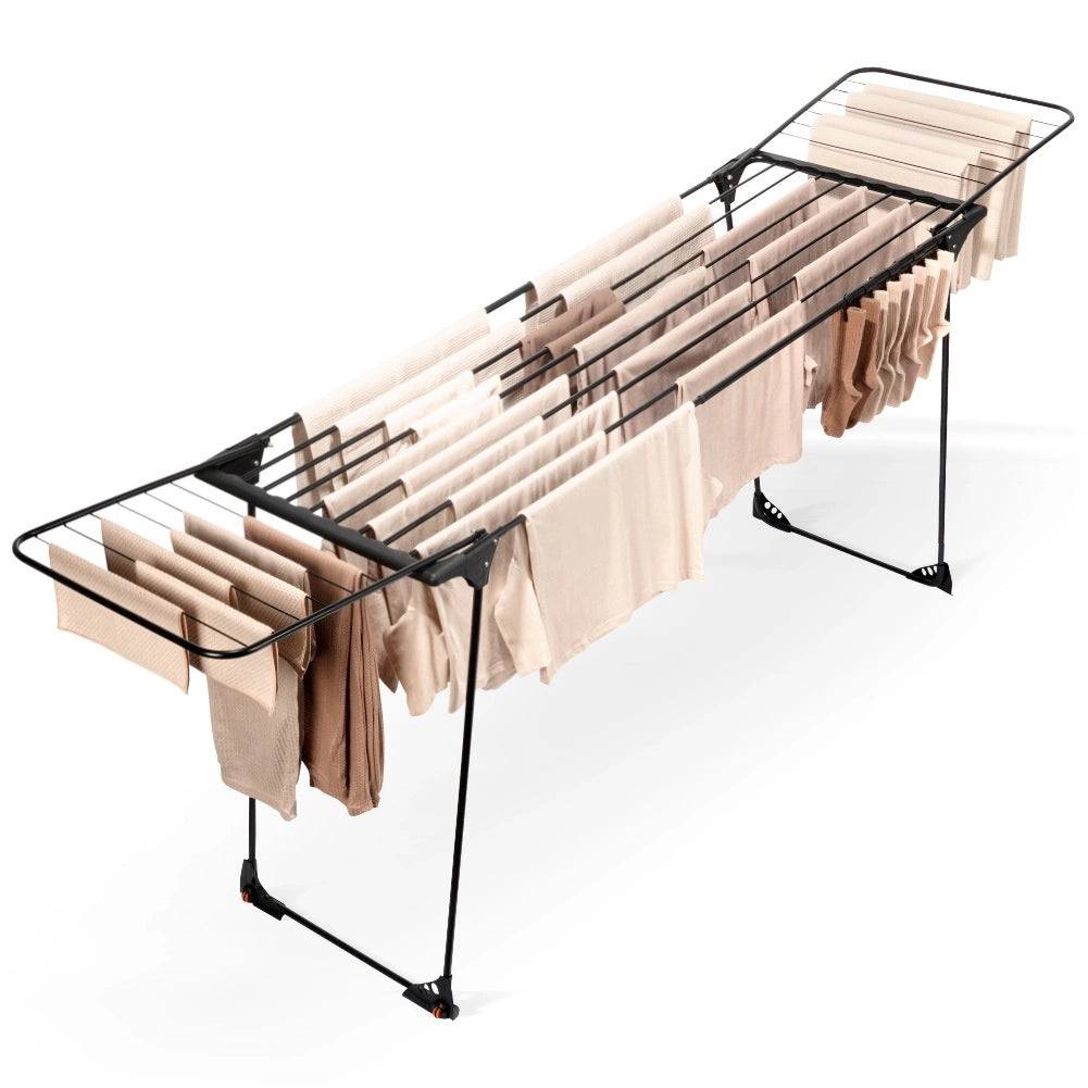 Entrepotbrico - Étendoir à linge coulissant en métal noir XXL 204-260 x 56 x 103 cm - Image 3