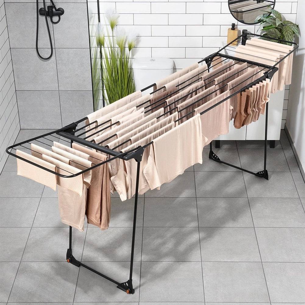 Entrepotbrico - Étendoir à linge coulissant en métal noir XXL 204-260 x 56 x 103 cm - Image 2