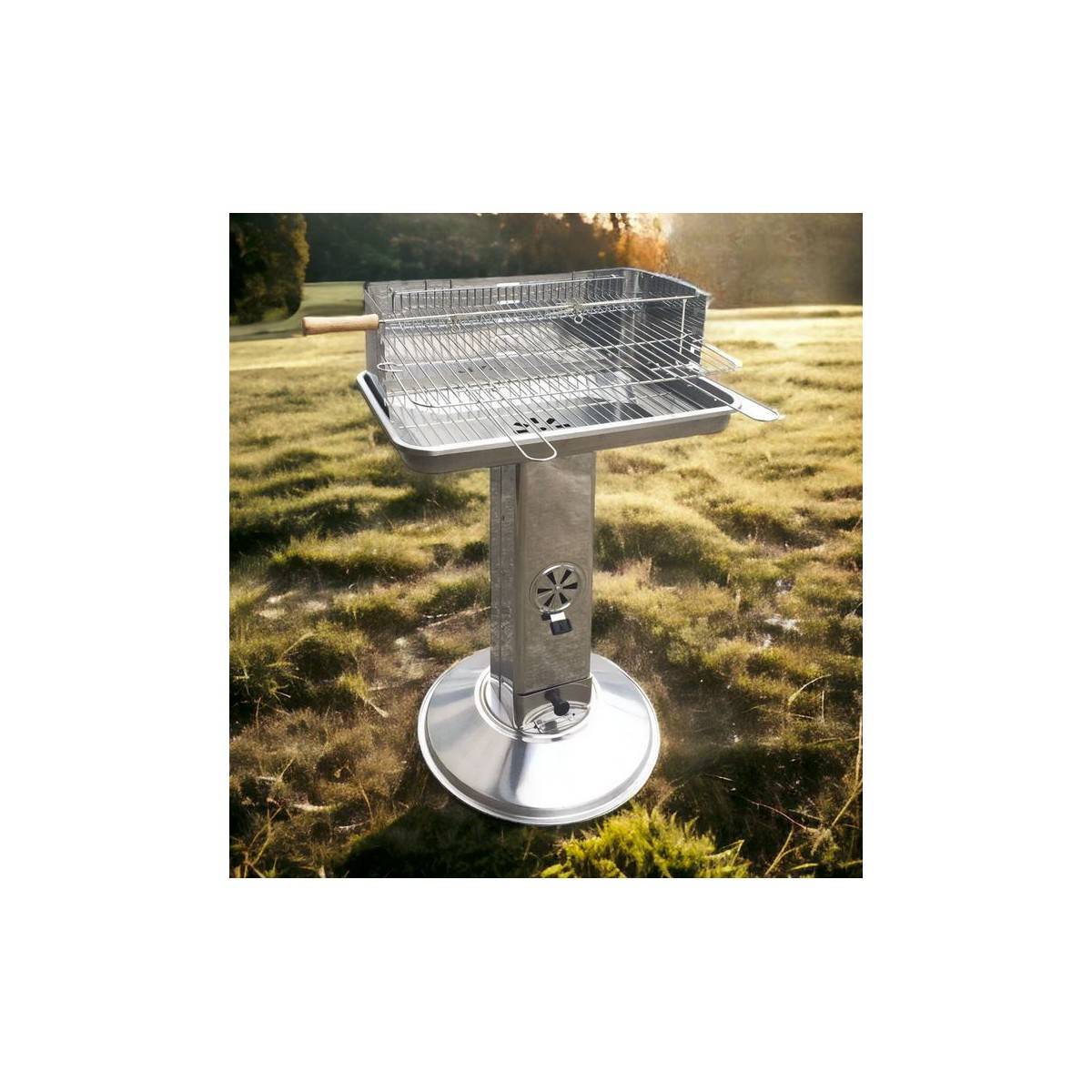 Barbecue à Charbon Inox Grille de Cuisson 58 x 38cm Broche à Rôtir - Image 2