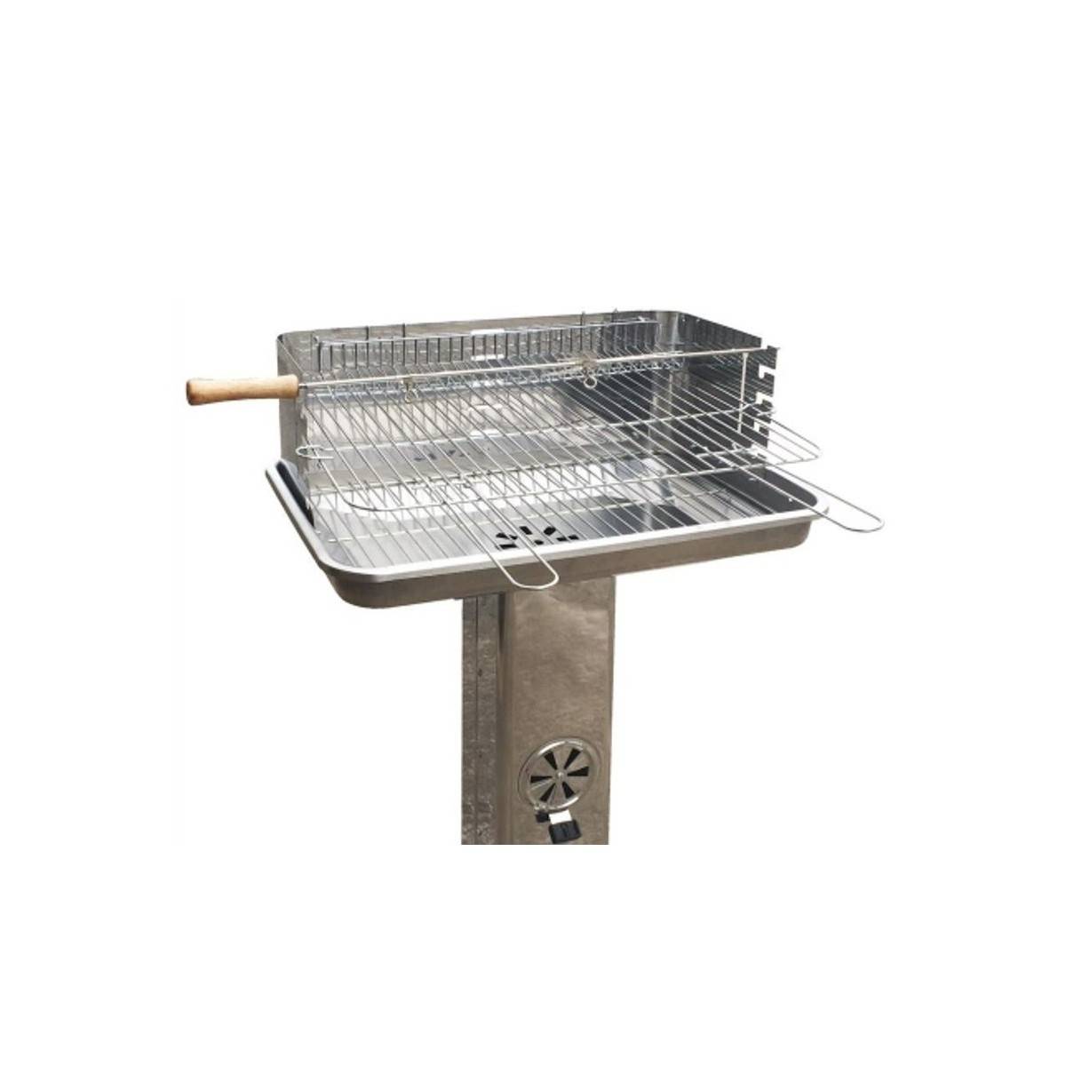 Barbecue à Charbon Inox Grille de Cuisson 58 x 38cm Broche à Rôtir - Image 3