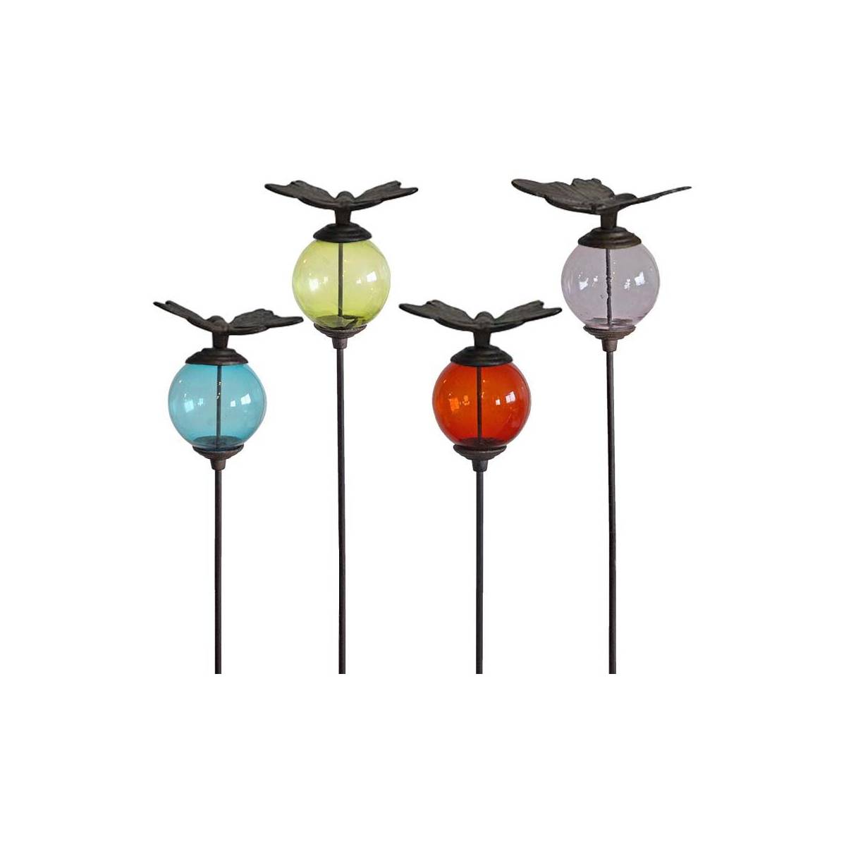 La Grande Prairie - Set de 4 tuteurs boules colorées Animaux Papillons - Image 1