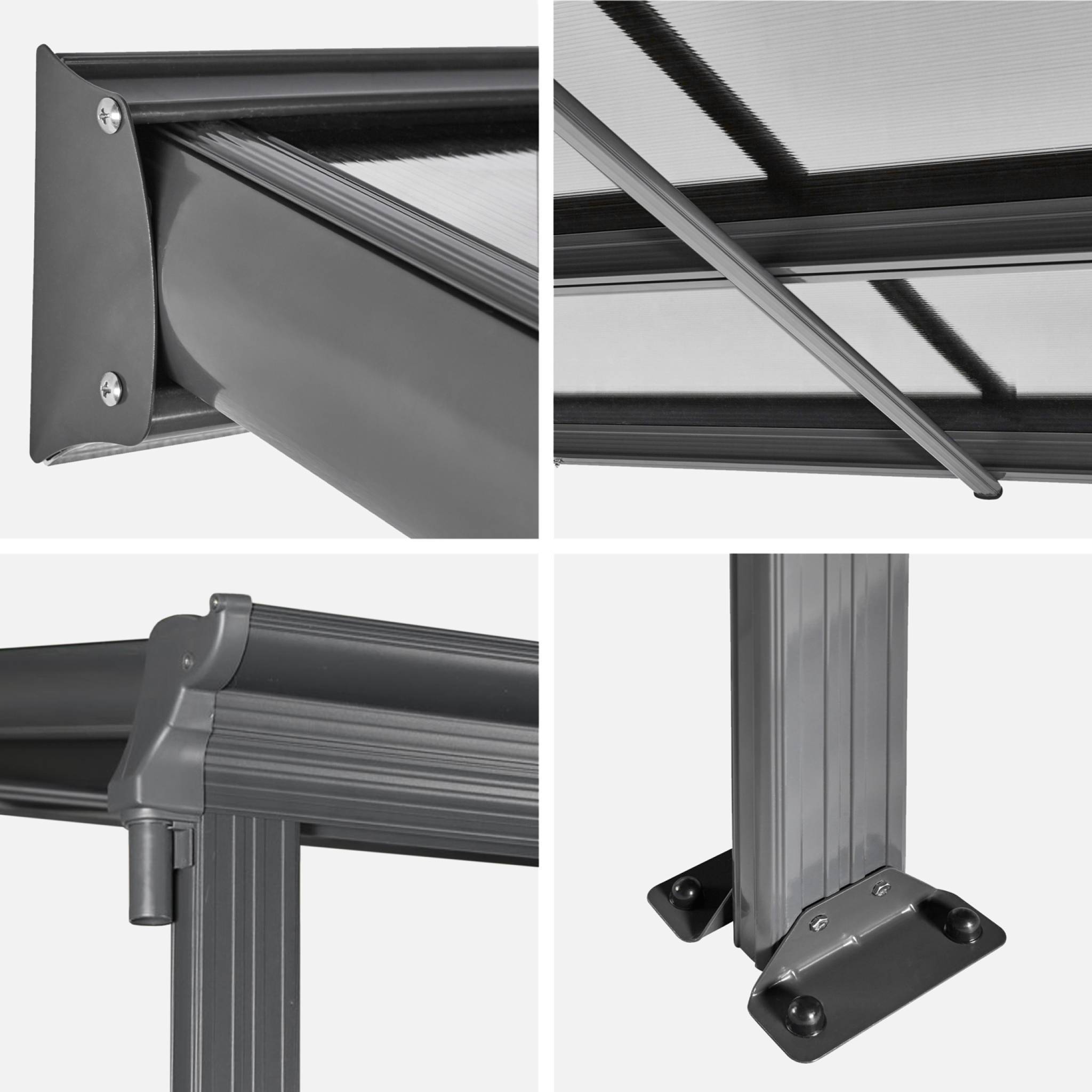 sweeek - Pergola. carport adossé 3x5m anthracite en aluminium et polycarbonate avec gouttière. pergola adossée | sweeek - Image 3