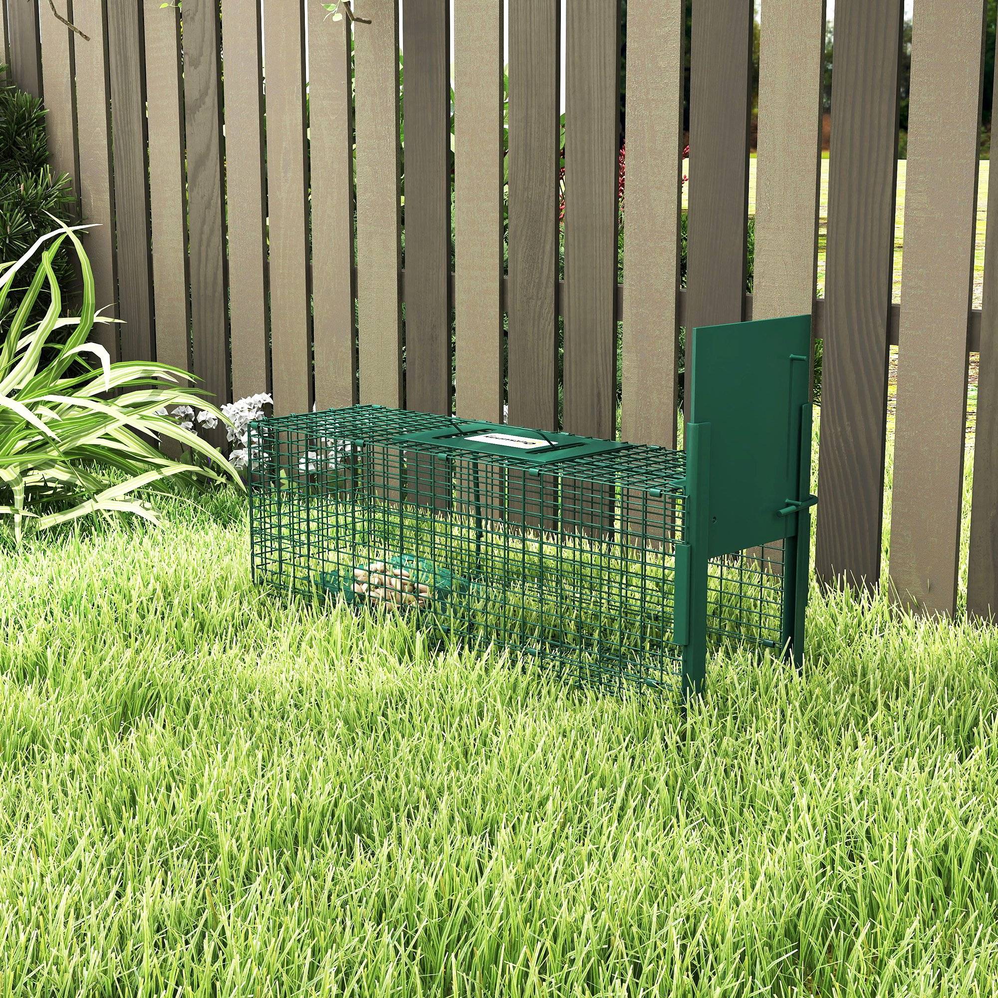 Cage de capture pour animaux vivants avec porte, cage métallique avec poignée pour lapins et petits visons, 60 x 18 x 20 cm, vert foncé - Image 4