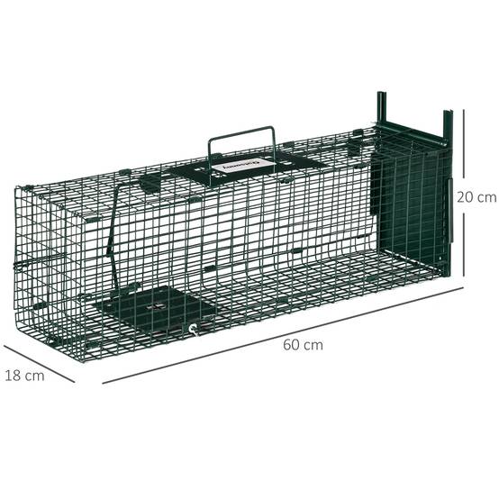 Cage de capture pour animaux vivants avec porte, cage métallique avec poignée pour lapins et petits visons, 60 x 18 x 20 cm, vert foncé - Image 5