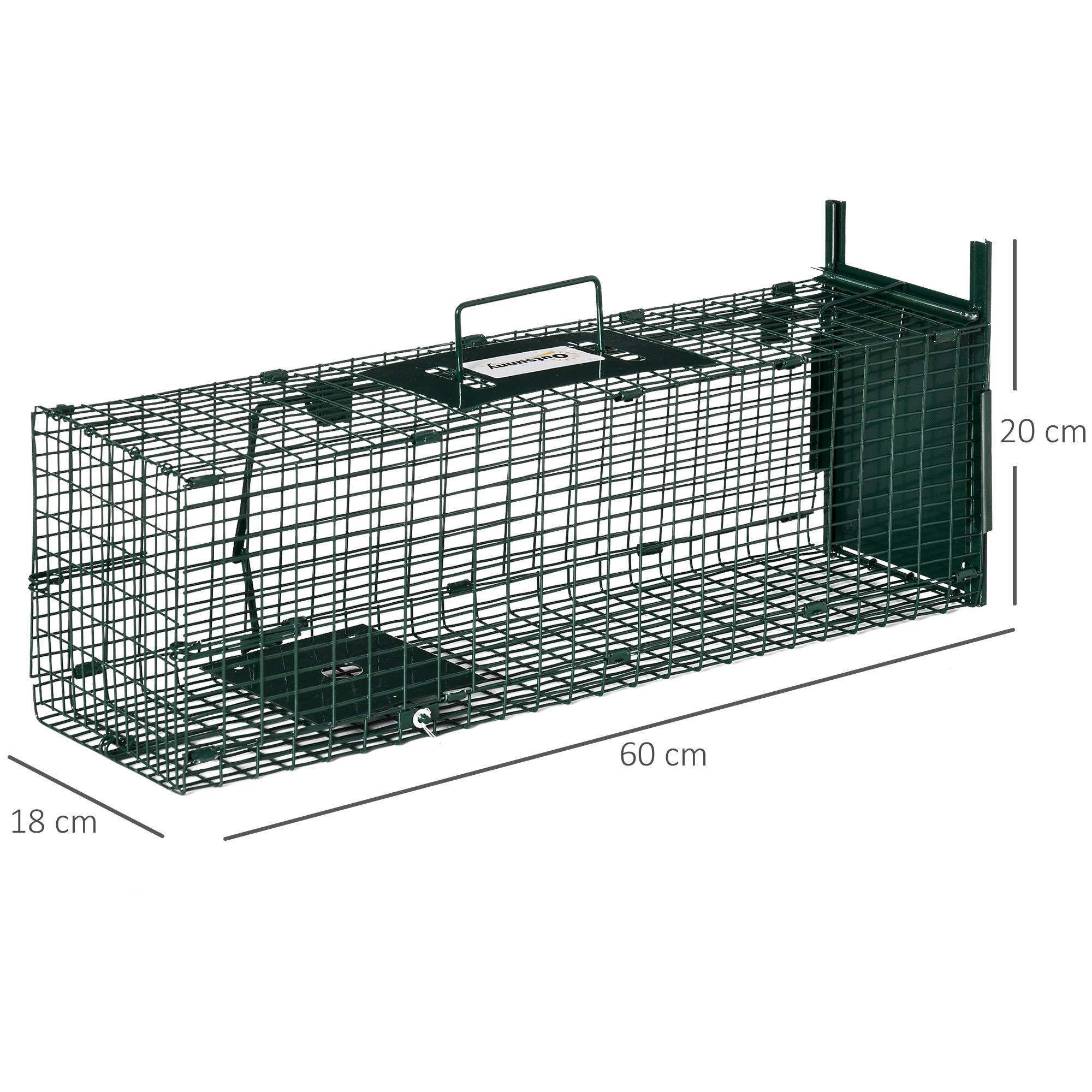 Cage de capture pour animaux vivants avec porte, cage métallique avec poignée pour lapins et petits visons, 60 x 18 x 20 cm, vert foncé - Image 5