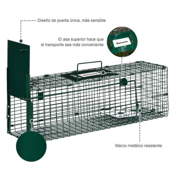 Cage de capture pour animaux vivants avec porte, cage métallique avec poignée pour lapins et petits visons, 60 x 18 x 20 cm, vert foncé - Image 8