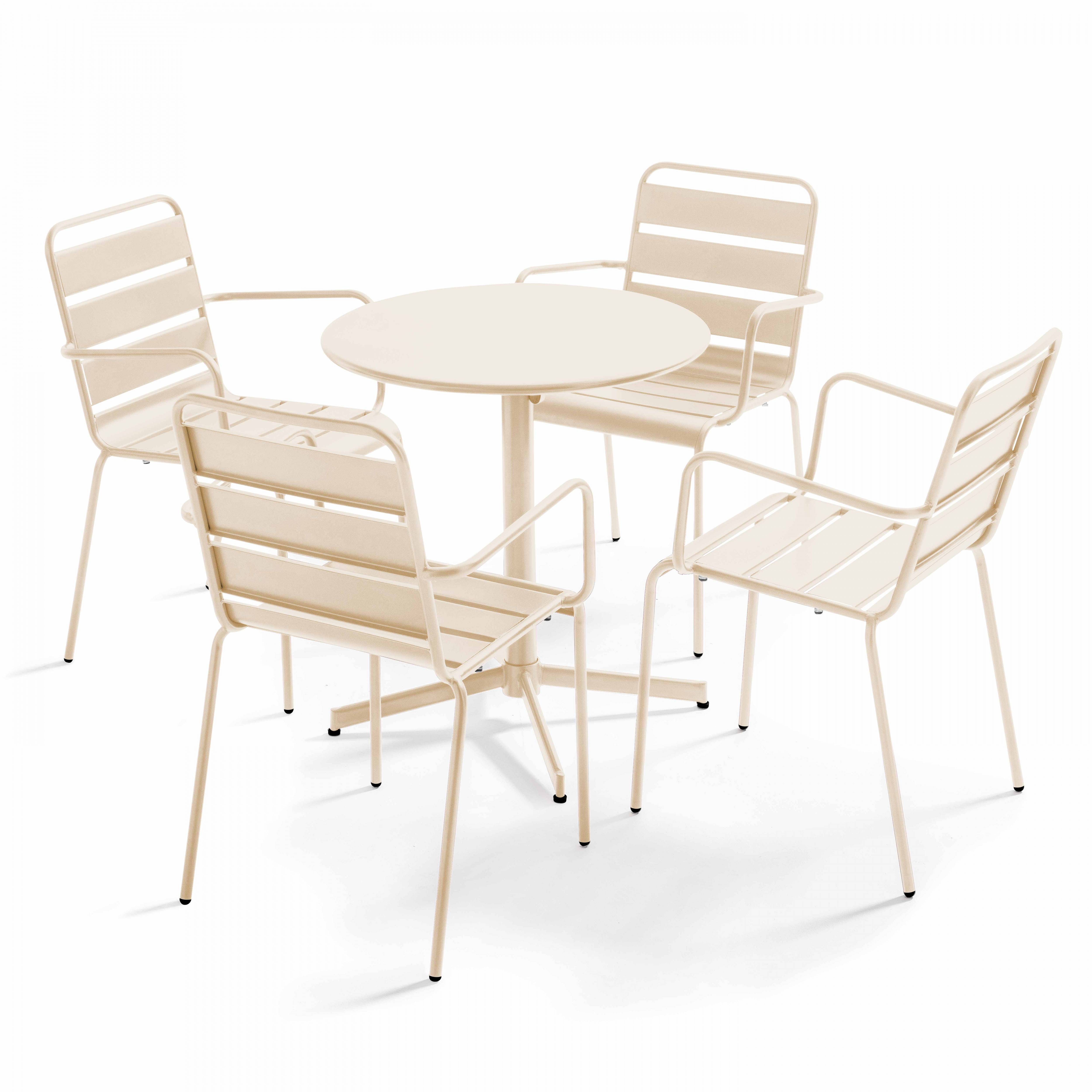 Oviala - Ensemble table de jardin et 4 fauteuils métal ivoire Palavas - Oviala - Image 1