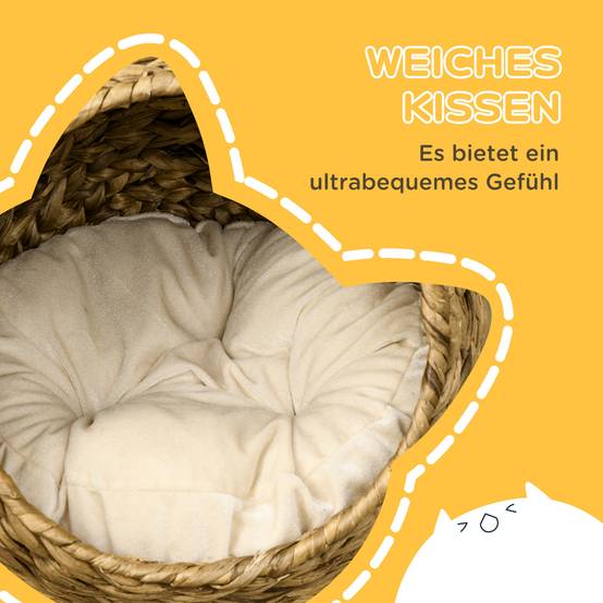 Panier pour chat en rotin, niche pour chat, maison pour chat, lit pour chat avec coussin, couchage pour animal de compagnie,40 x 37 x 51 cm - Image 8