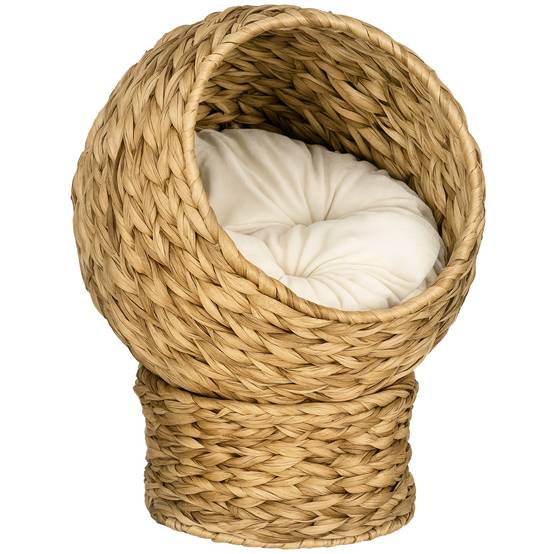 Panier pour chat en rotin, niche pour chat, maison pour chat, lit pour chat avec coussin, couchage pour animal de compagnie,40 x 37 x 51 cm - Image 1