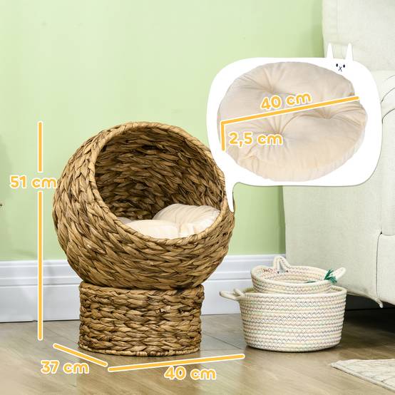 Panier pour chat en rotin, niche pour chat, maison pour chat, lit pour chat avec coussin, couchage pour animal de compagnie,40 x 37 x 51 cm - Image 5