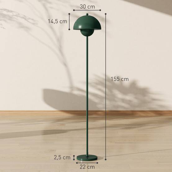 Lampadaire, abat-jour rond, interrupteur au pied, long câble, style élégant, acier, vert - Image 5
