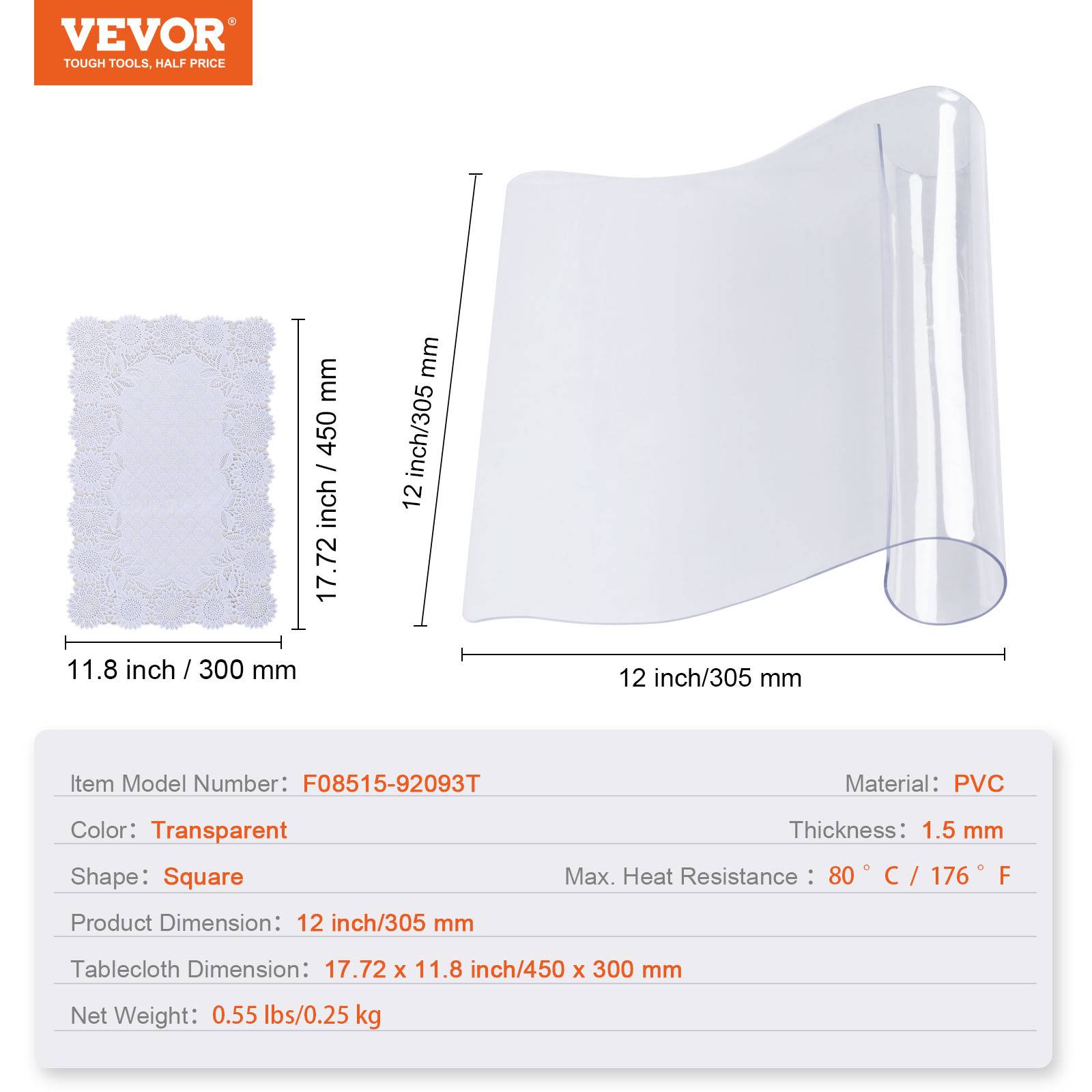 Vevor - VEVOR Nappe Carrée Transparente Protection de Table en PVC 30,5x30,5x1,5 mm - Image 7