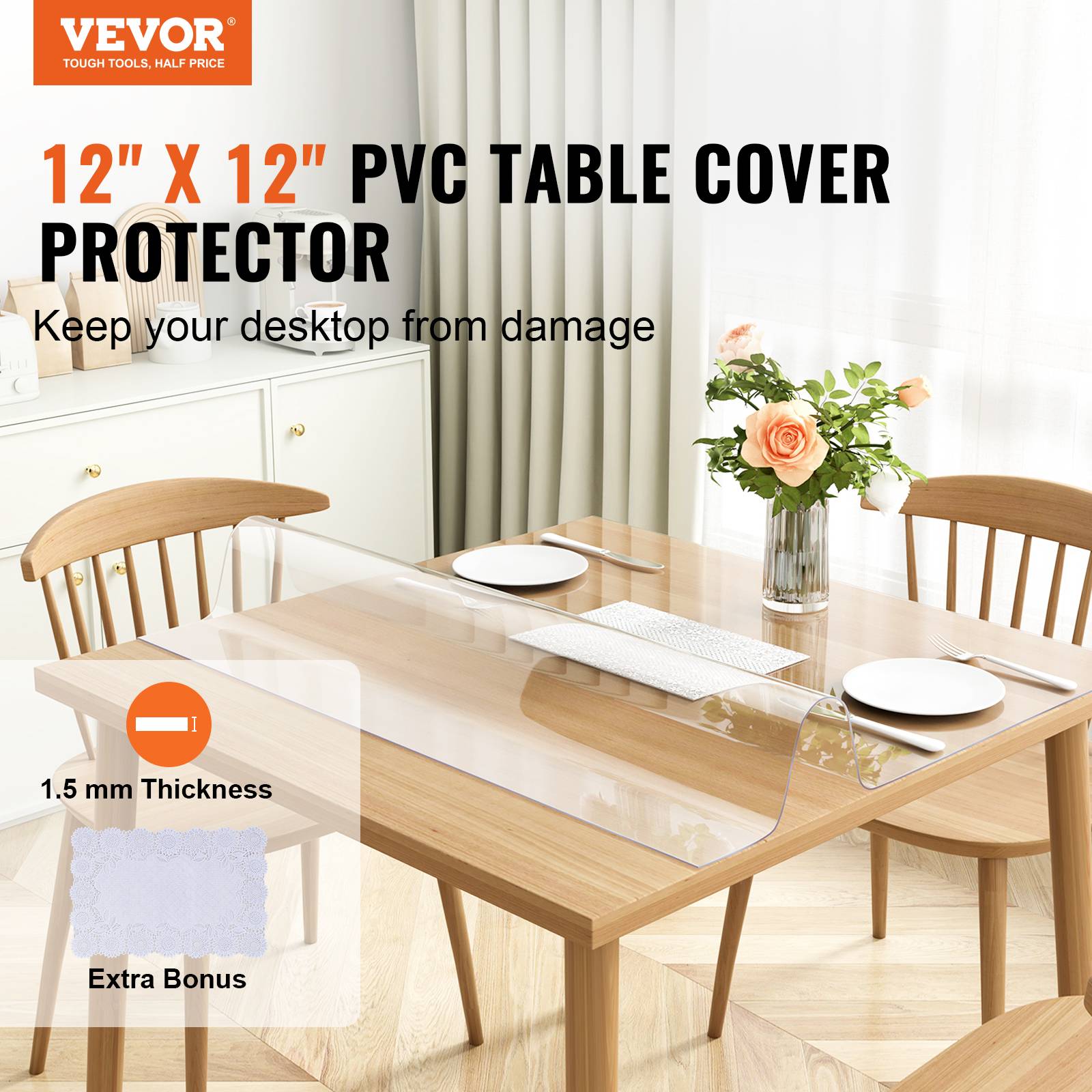 Vevor - VEVOR Nappe Carrée Transparente Protection de Table en PVC 30,5x30,5x1,5 mm - Image 2