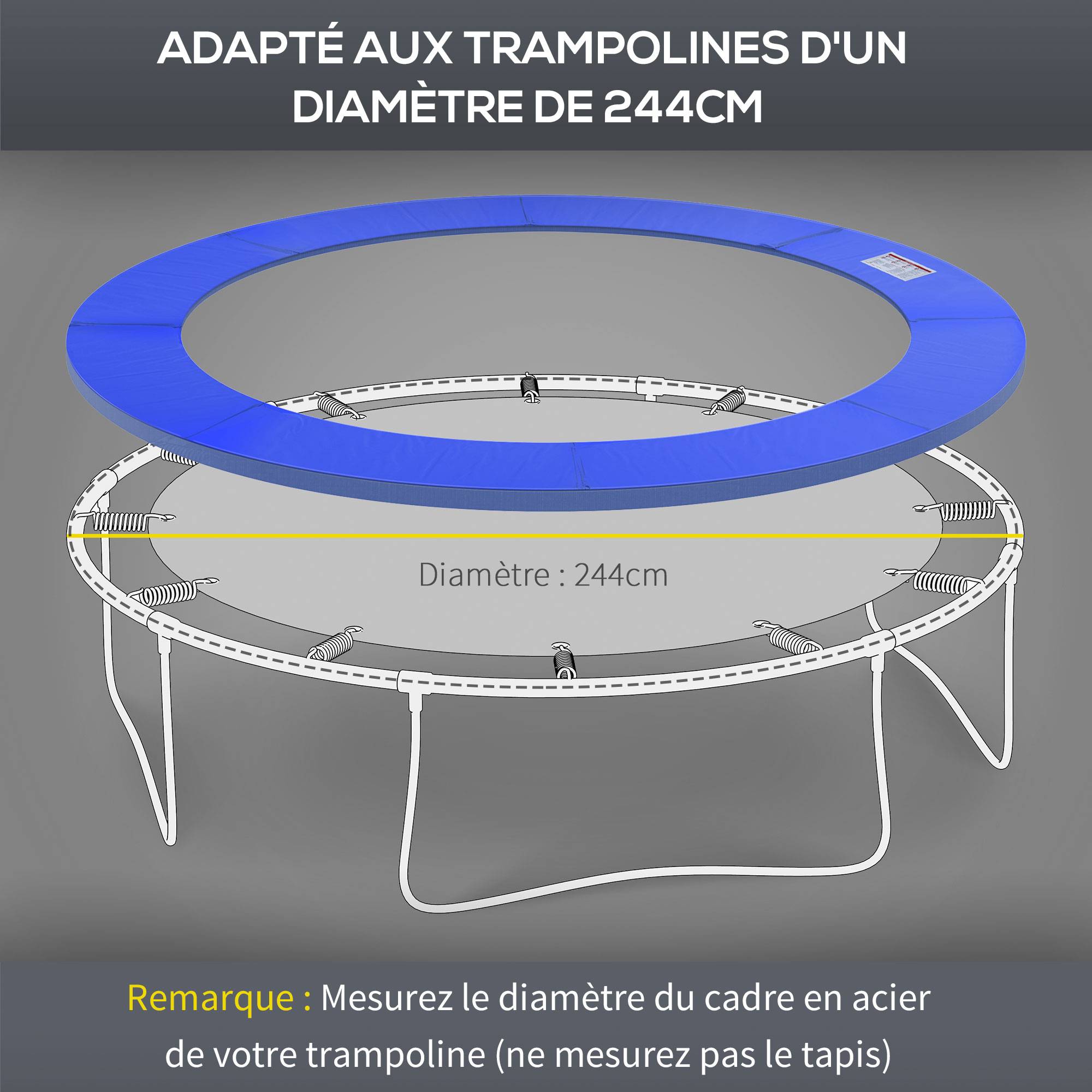 Homcom - Couvre-ressort trampoline Ø 244 cm - coussin de protection des ressorts - rembourrage 1,5 cm - PVC bleu - HOMCOM - Image 5