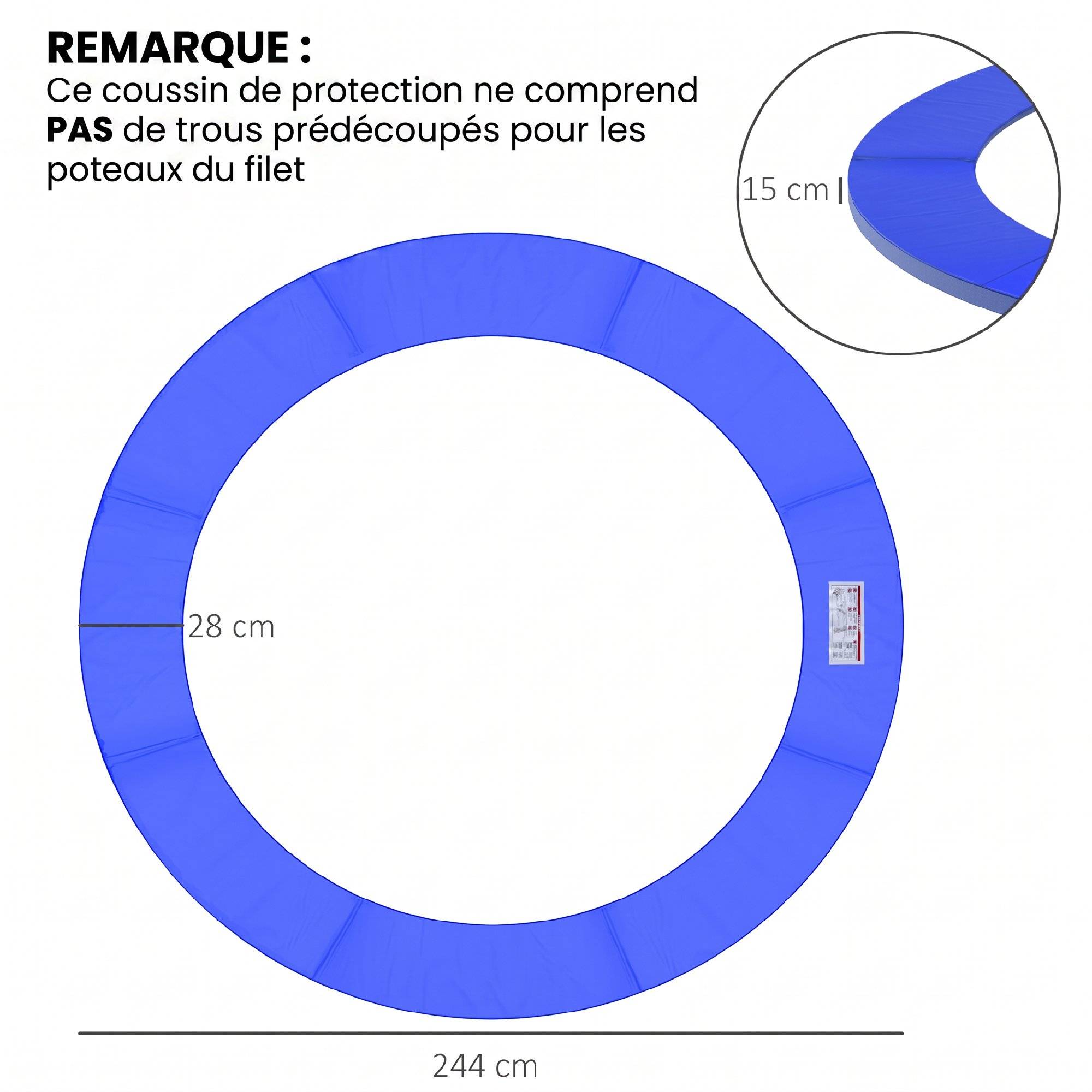 Homcom - Couvre-ressort trampoline Ø 244 cm - coussin de protection des ressorts - rembourrage 1,5 cm - PVC bleu - HOMCOM - Image 3