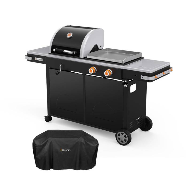 Brasero - Plancha gaz et barbecue charbon Bi‑Energy L – BRASERO BY FAVEX – 2 x 3,6 kW – Plaque inox – 10 à 12 convives - Housse incluse - Image 1