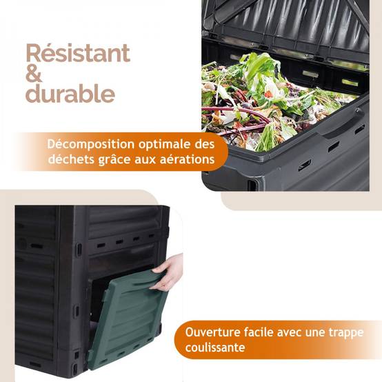 Linxor - Composteur, bac, poubelle à compost de jardin - 300 L - Noir et Vert - Linxor - Image 4