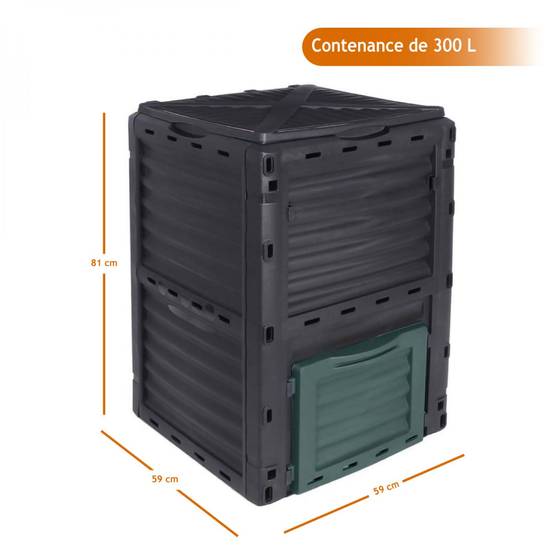 Linxor - Composteur, bac, poubelle à compost de jardin - 300 L - Noir et Vert - Linxor - Image 3