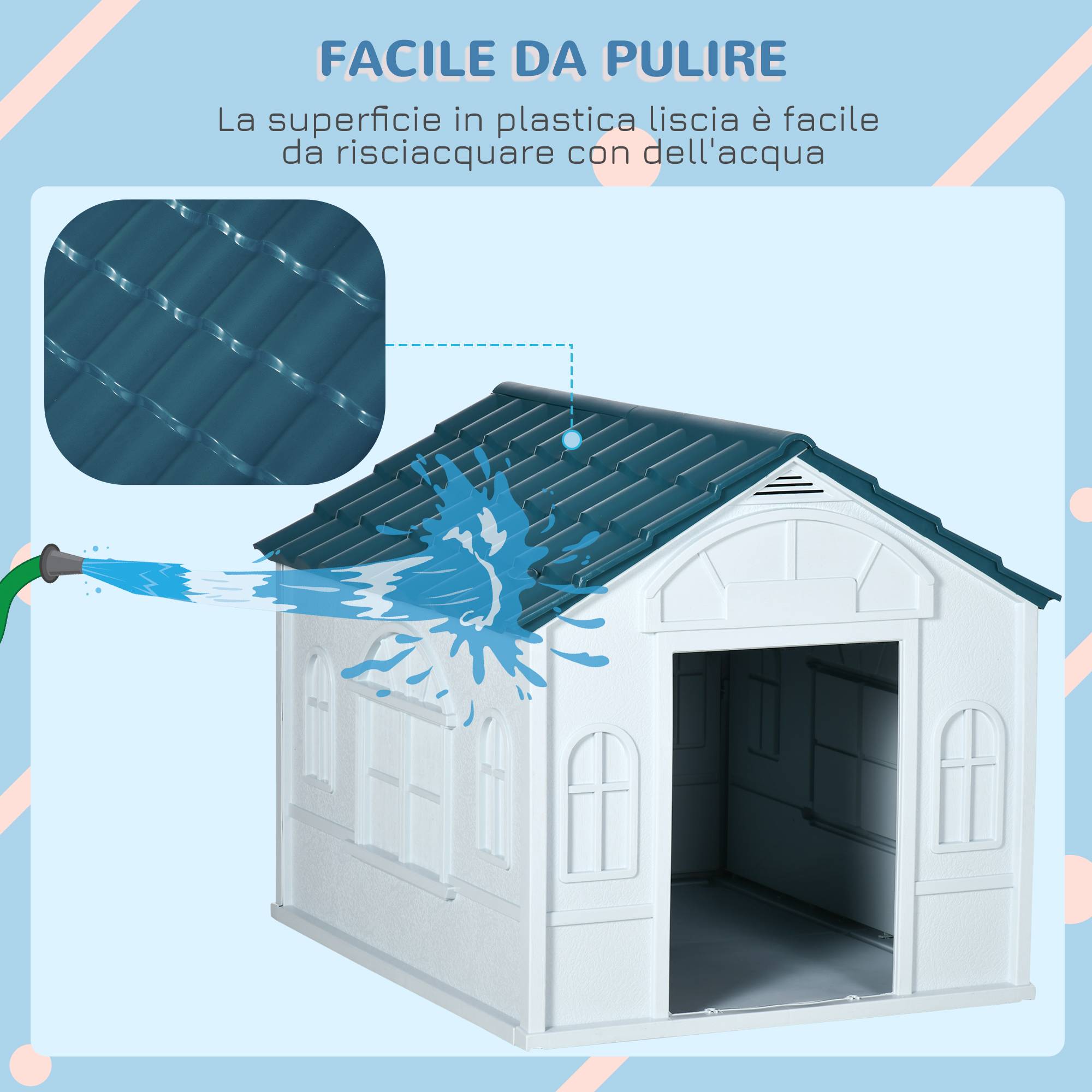 Niche PP étanche pour chien moyen/grand max 30kg, 84.2x98.2x82 cm, bleu - Image 7