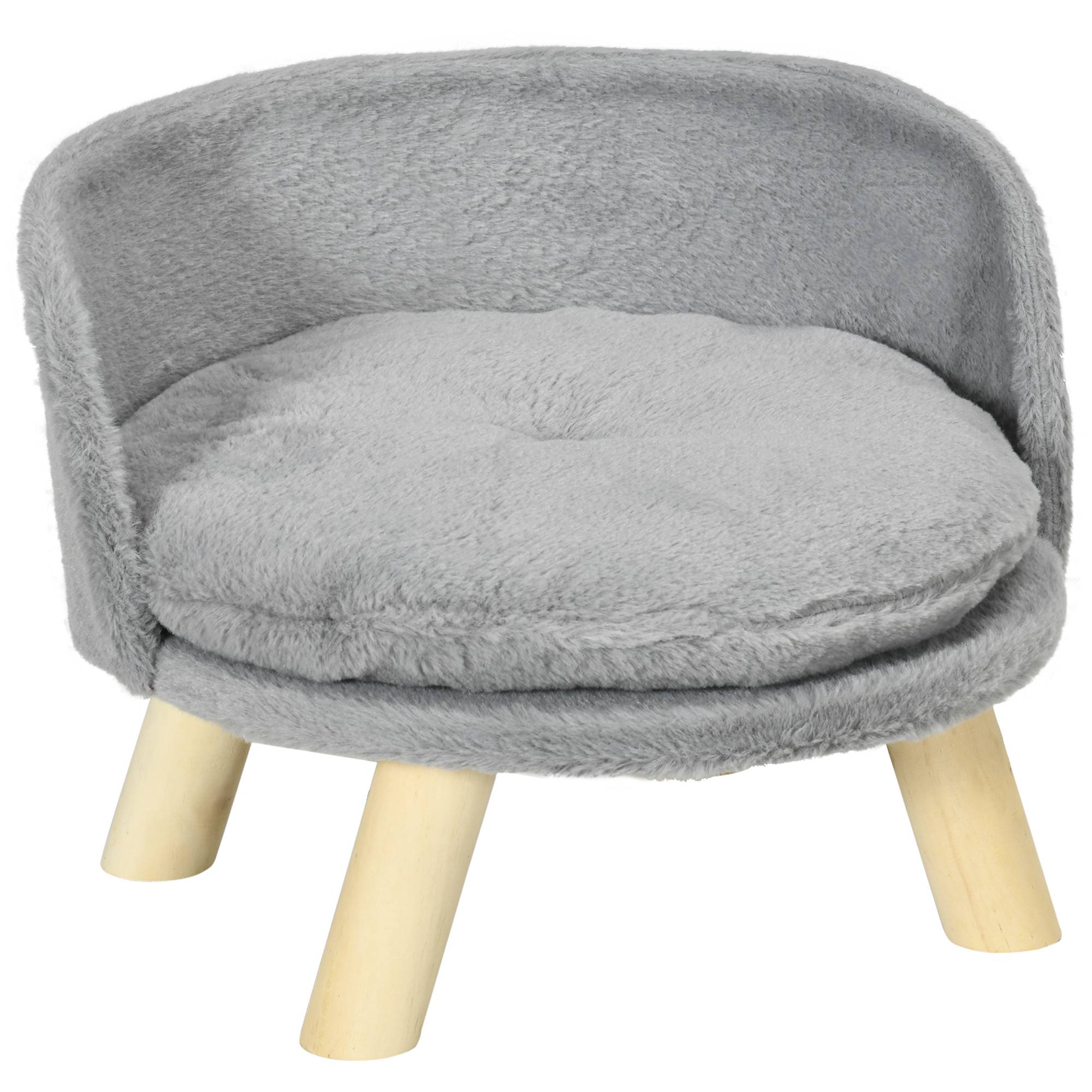 Canapé lit panier pour chien design scandinave coussin moelleux amovible pieds en bois Ø 40,5 x 33H cm gris - Image 1