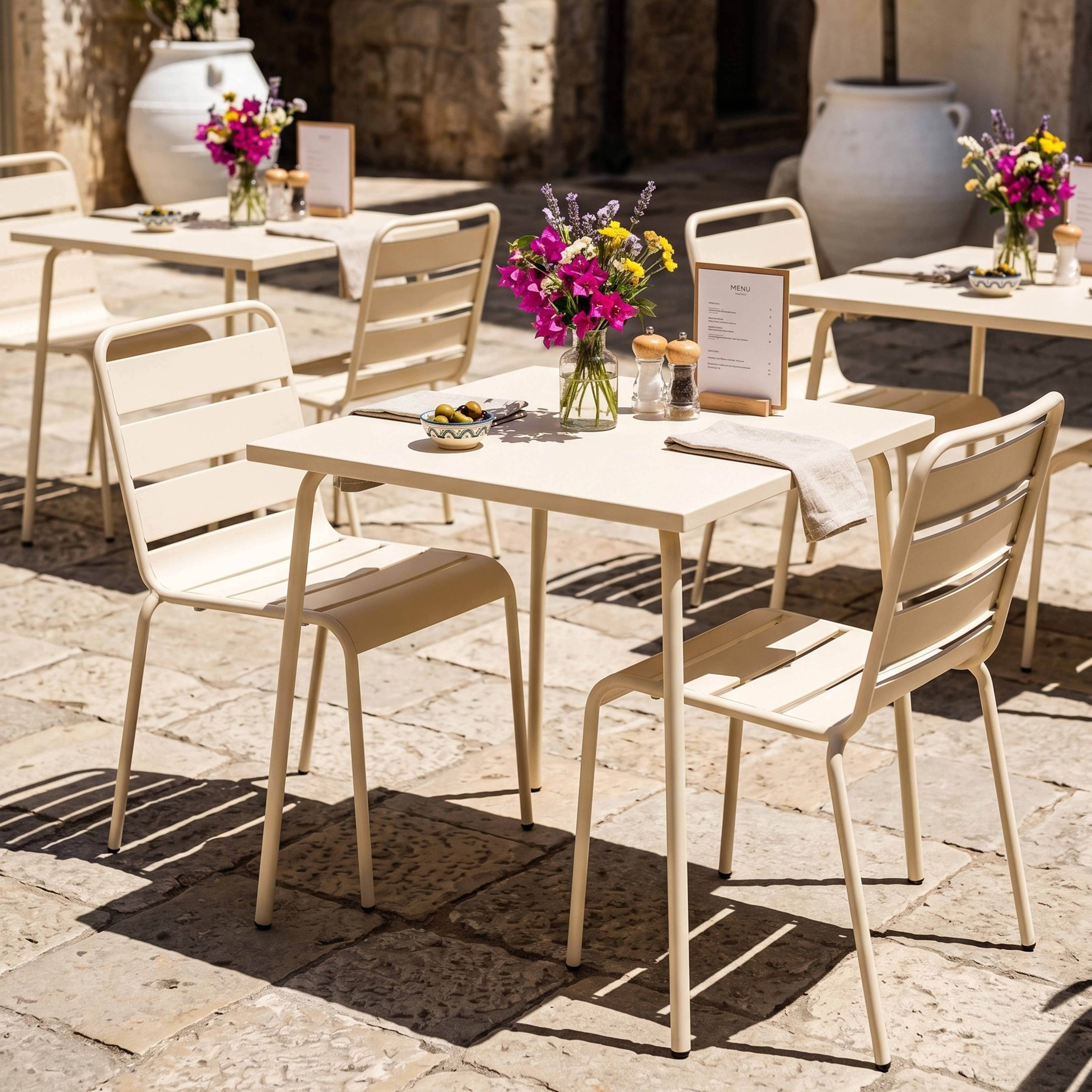 Oviala - Ensemble table de jardin carrée et 2 chaises acier ivoire Palavas - Oviala - Image 6