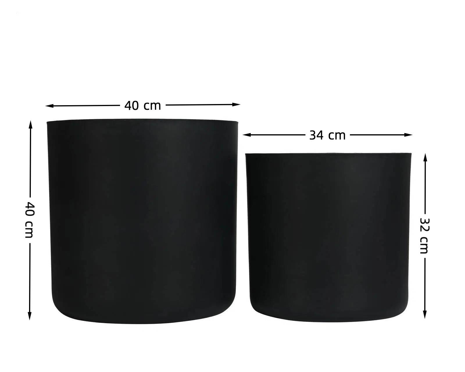 Lot de 2 Pots de Fleurs Ronds Magnésie Intérieur Extérieur avec Drainage Noir - ComfortXL Outdoor Living - Image 5