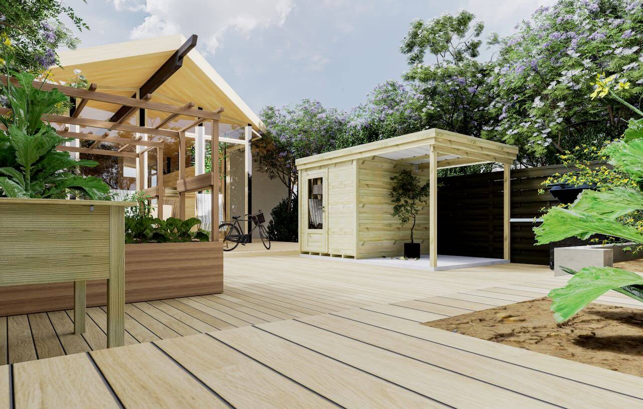 Sans Marque - ABRI DE JARDIN bois  autoclave 27mm - 4,14x2,64m / 11m2 - Bac acier - Plancher bois - Image 2