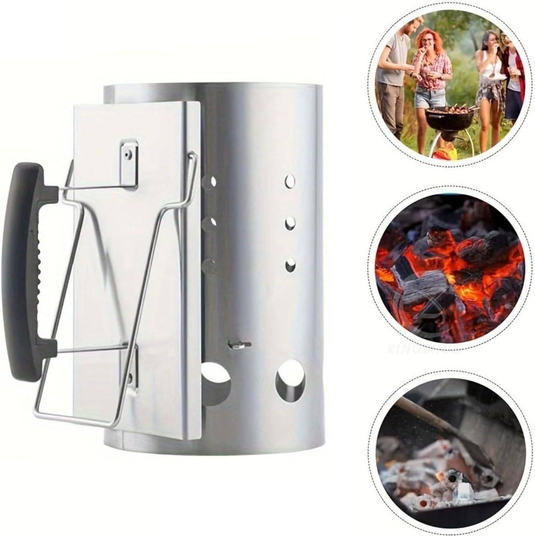 Accessoires de barbecue,Poêle à charbon de bois pour barbecue, cheminée d'allumage avec poignée de sécurité, allume-charbon rapide pour barbecue-