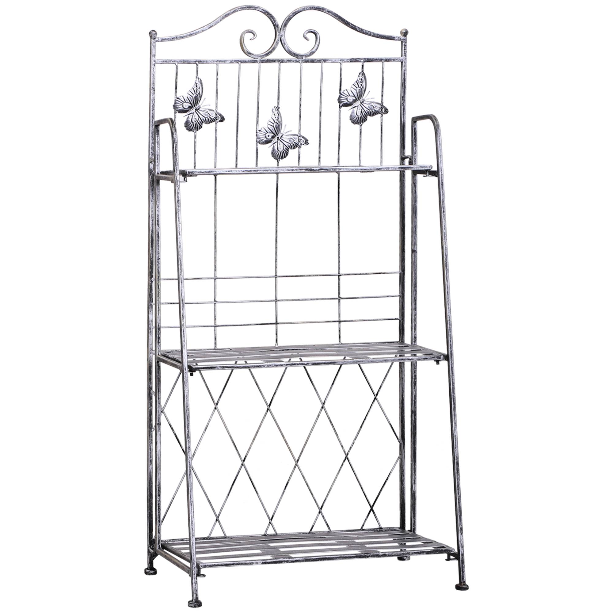 Étagère pour plantes métallique 3 niveaux, gris argenté, 44 x 25 x 96 cm - PANGIVO - Image 1