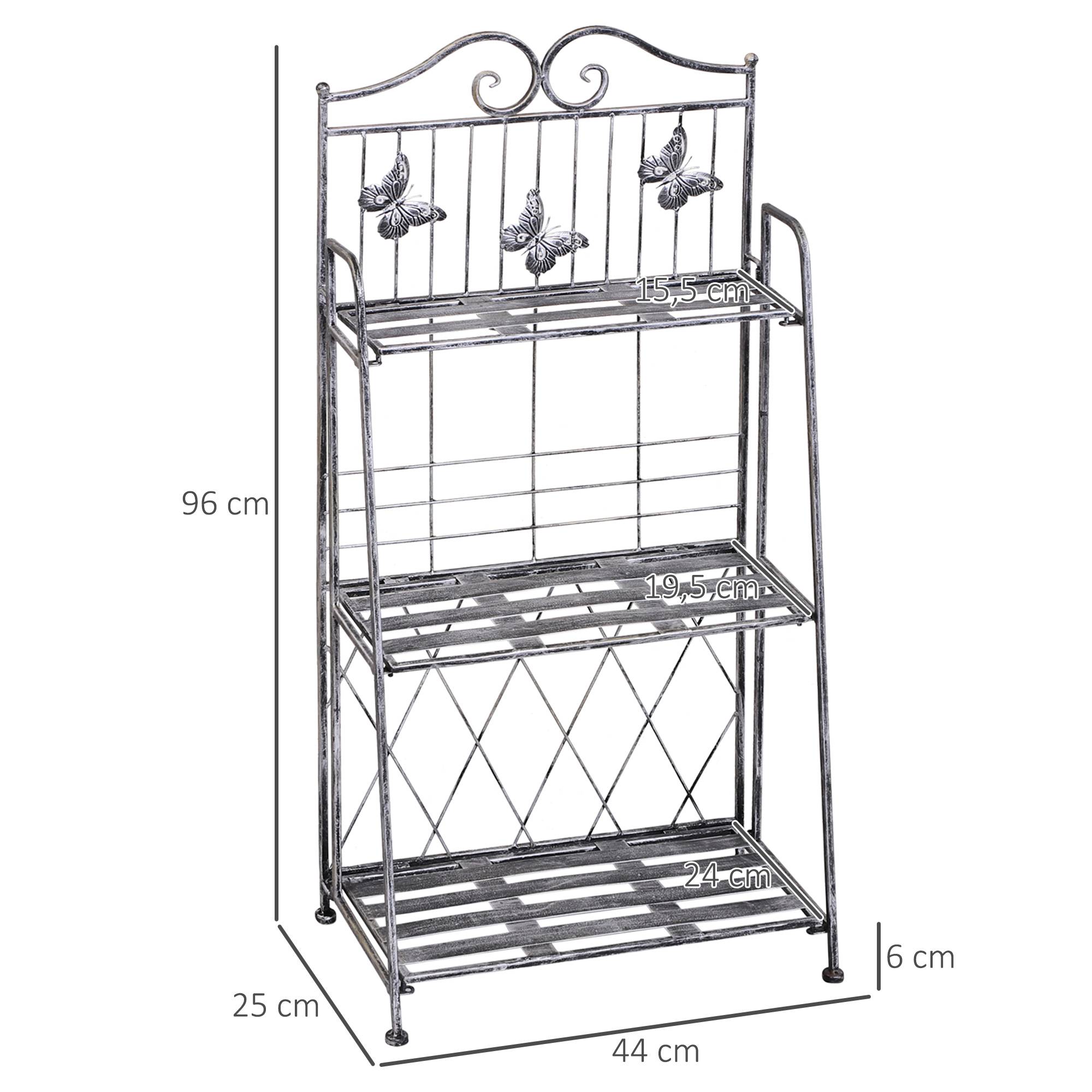 Étagère pour plantes métallique 3 niveaux, gris argenté, 44 x 25 x 96 cm - PANGIVO - Image 3