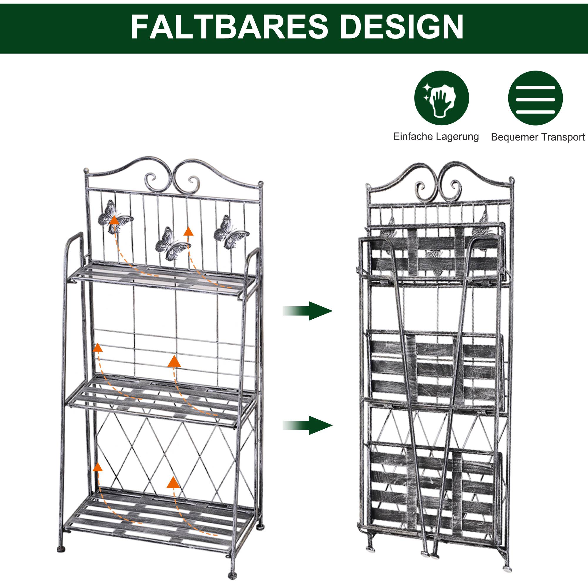 Étagère pour plantes métallique 3 niveaux, gris argenté, 44 x 25 x 96 cm - PANGIVO - Image 5