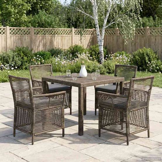 Lot de 4 chaises de jardin polyrotin et acier gris 61 x 58 x 83 cm - PANGIVO - Image 1