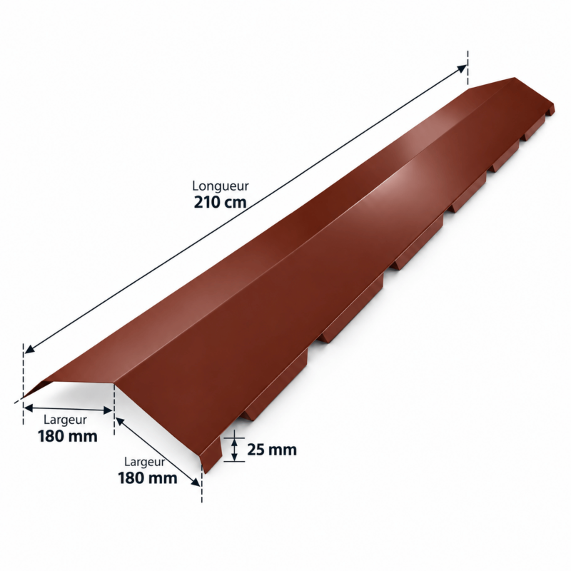 Faîtière crantée 2,1 m 180 x 180 mm pour plaque nervurée acier 900/25 - Coloris - Rouge 8012, Longueur - 210 cm - Image 2