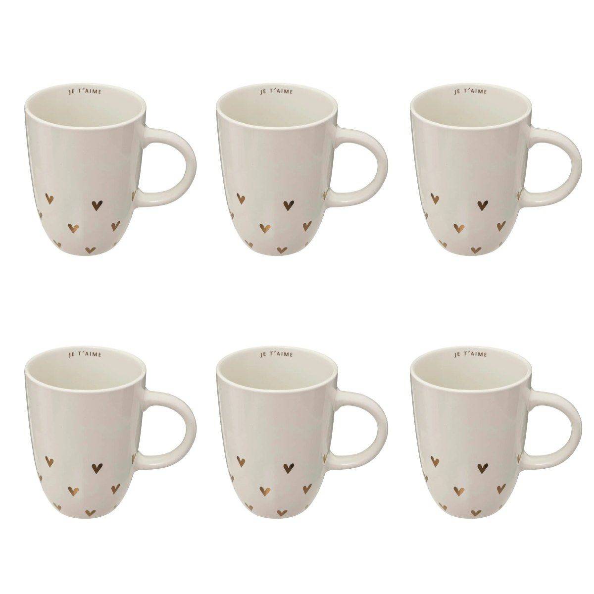 Lot de 6 Mugs Coeur "The Floral" 44cl Blanc