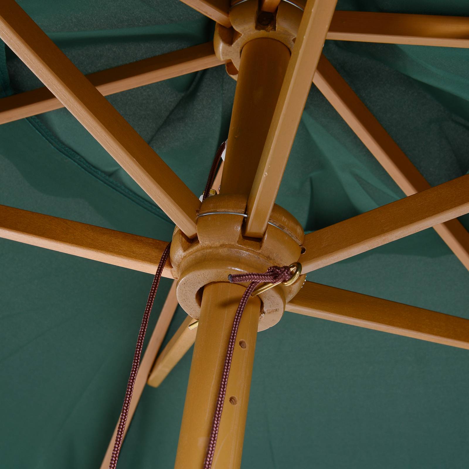 Parasol en bois Ø250x230cm pour usage extérieur, avec 6 baleines et système de poulie, vert - Image 10