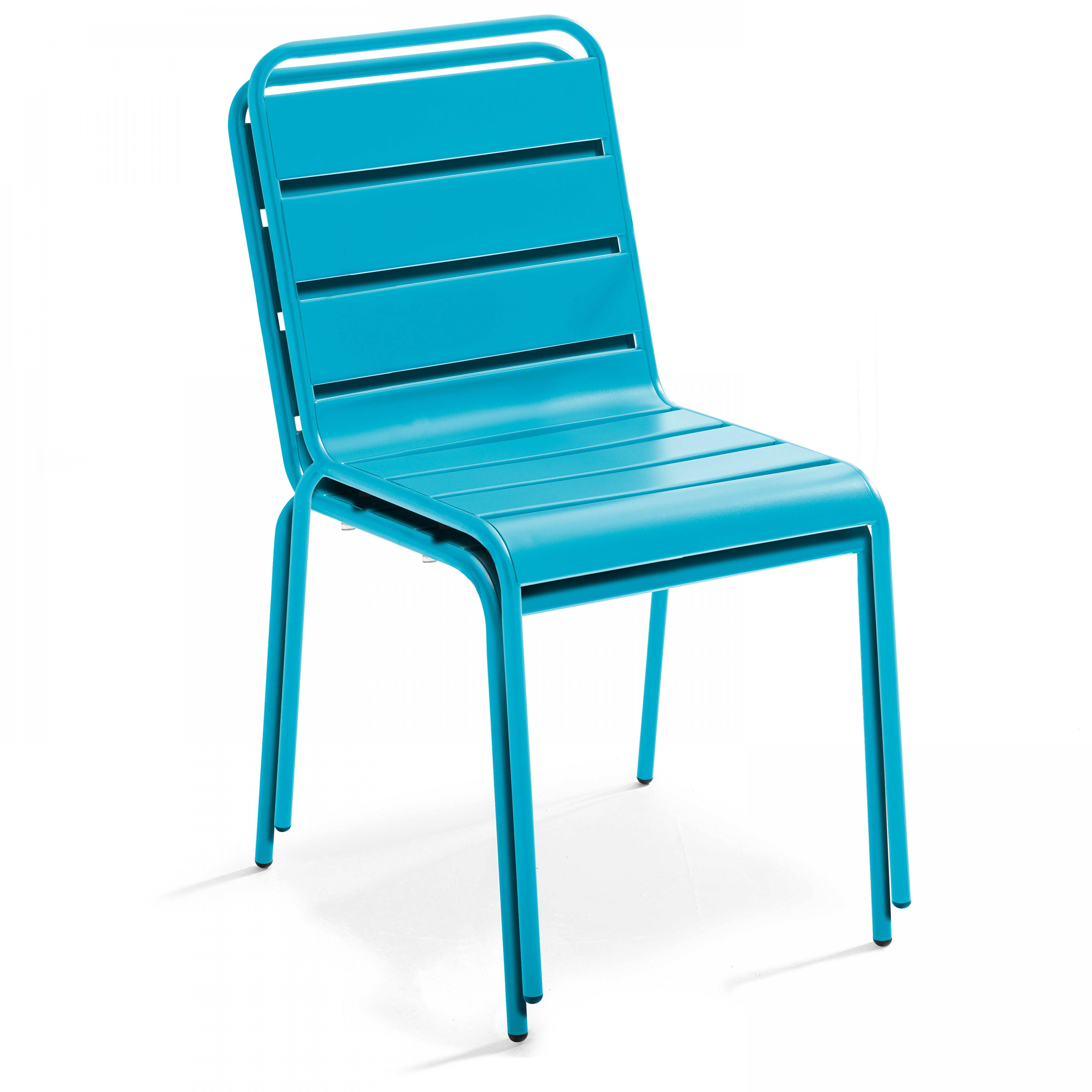 Oviala - Ensemble table de jardin carrée et 2 chaises acier bleu Palavas - Oviala - Image 3