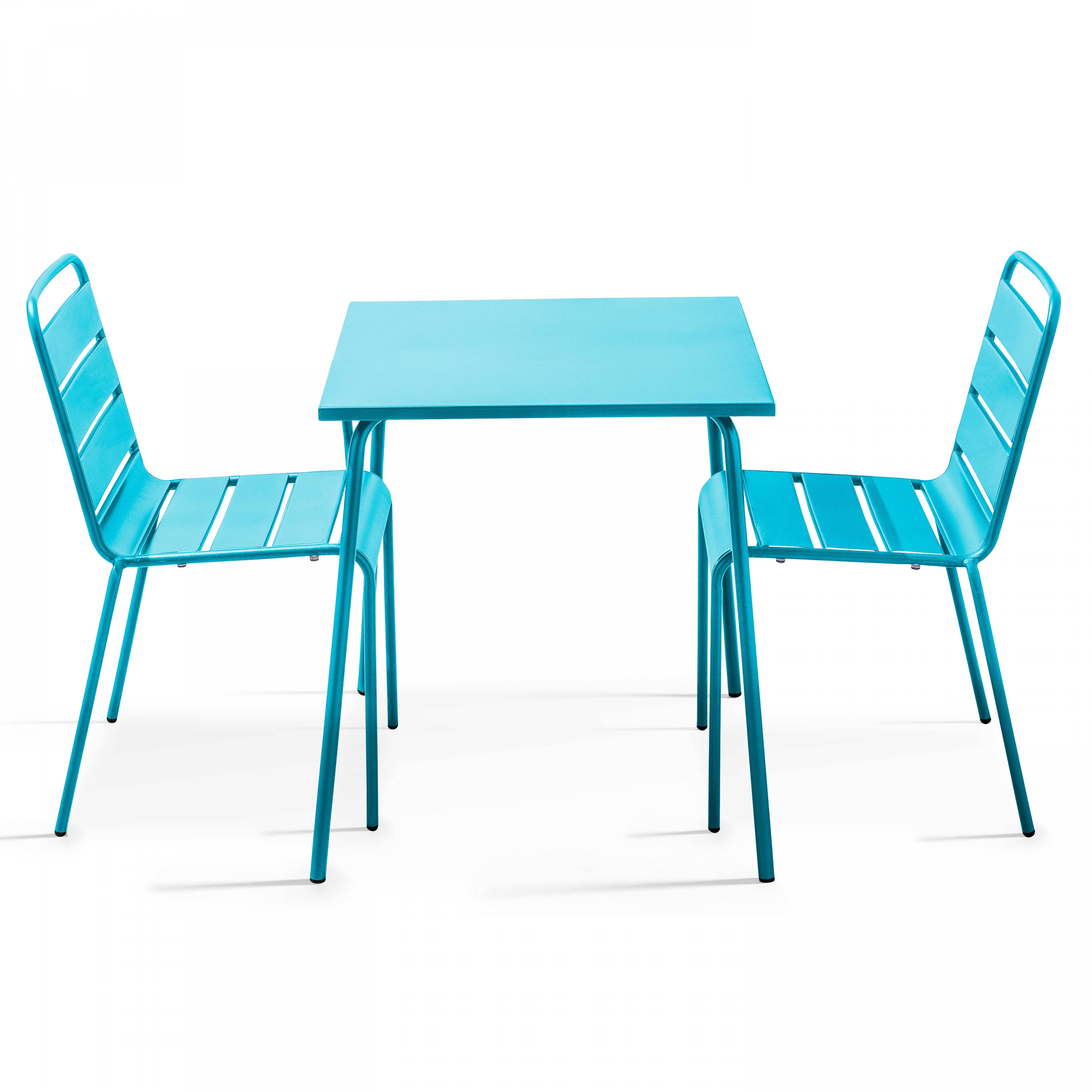 Oviala - Ensemble table de jardin carrée et 2 chaises acier bleu Palavas - Oviala - Image 1