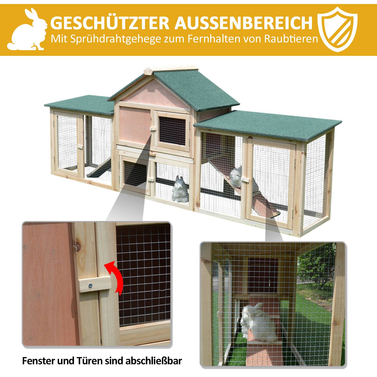 Cage petits animaux avec 2 enclos extérieurs, sapin, gris + noir - Image 8
