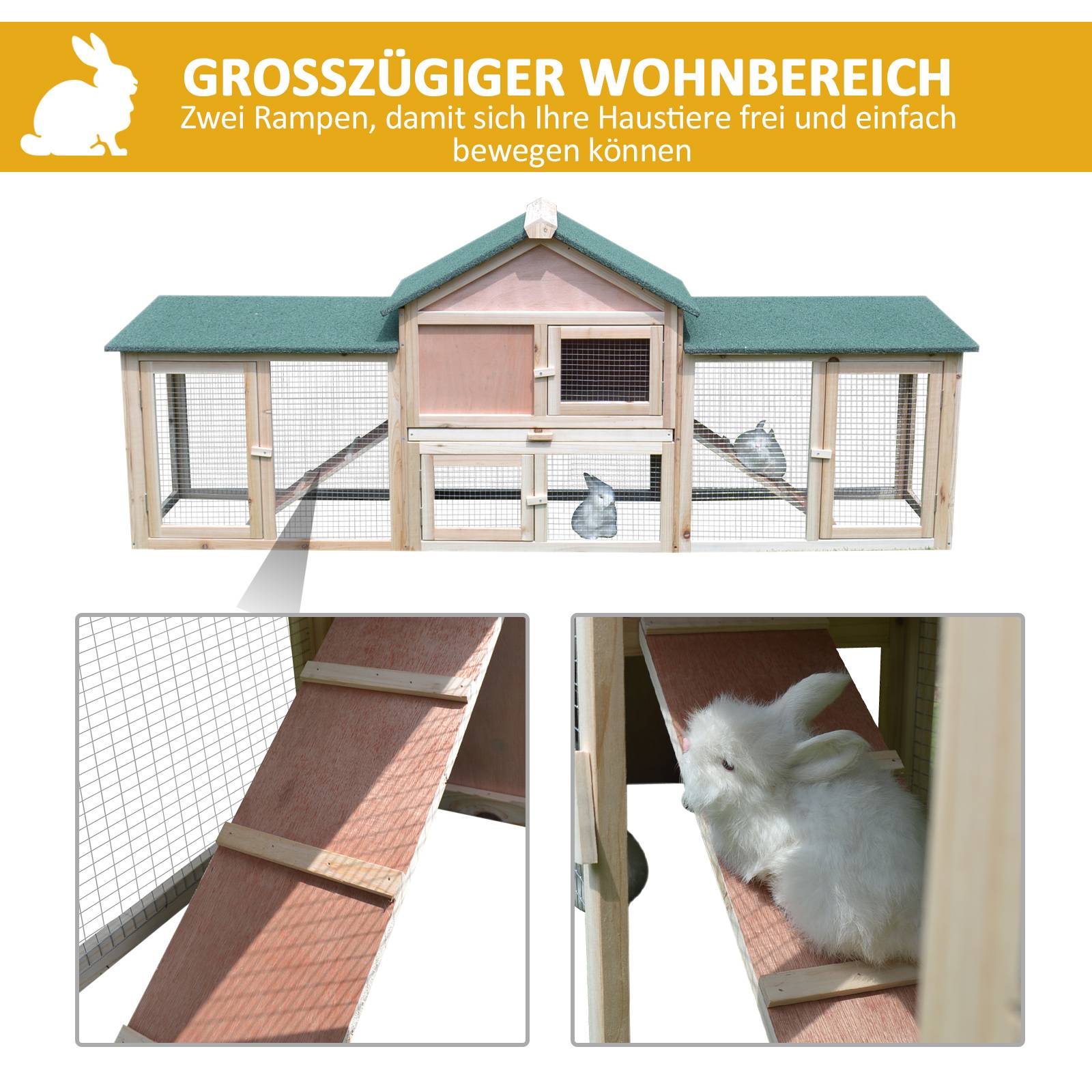 Cage petits animaux avec 2 enclos extérieurs, sapin, gris + noir - Image 7