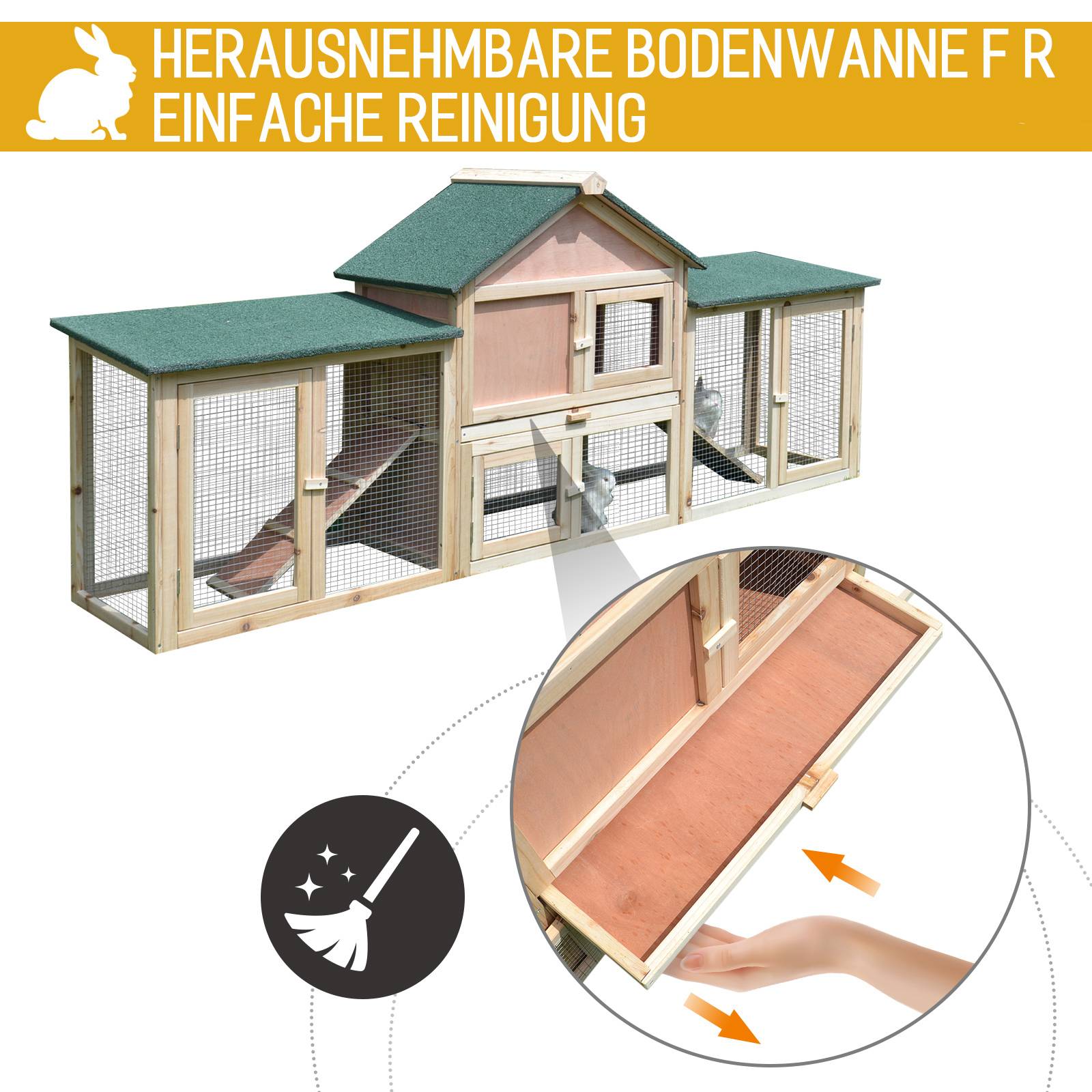 Cage petits animaux avec 2 enclos extérieurs, sapin, gris + noir - Image 6